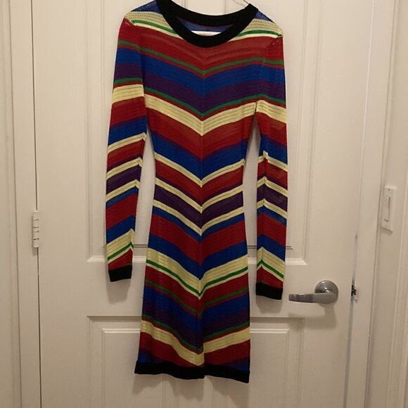 Inspired Rainbow Diagonal Striped Breathable Knitted Dress. Size XS. - Picture 3 of 7